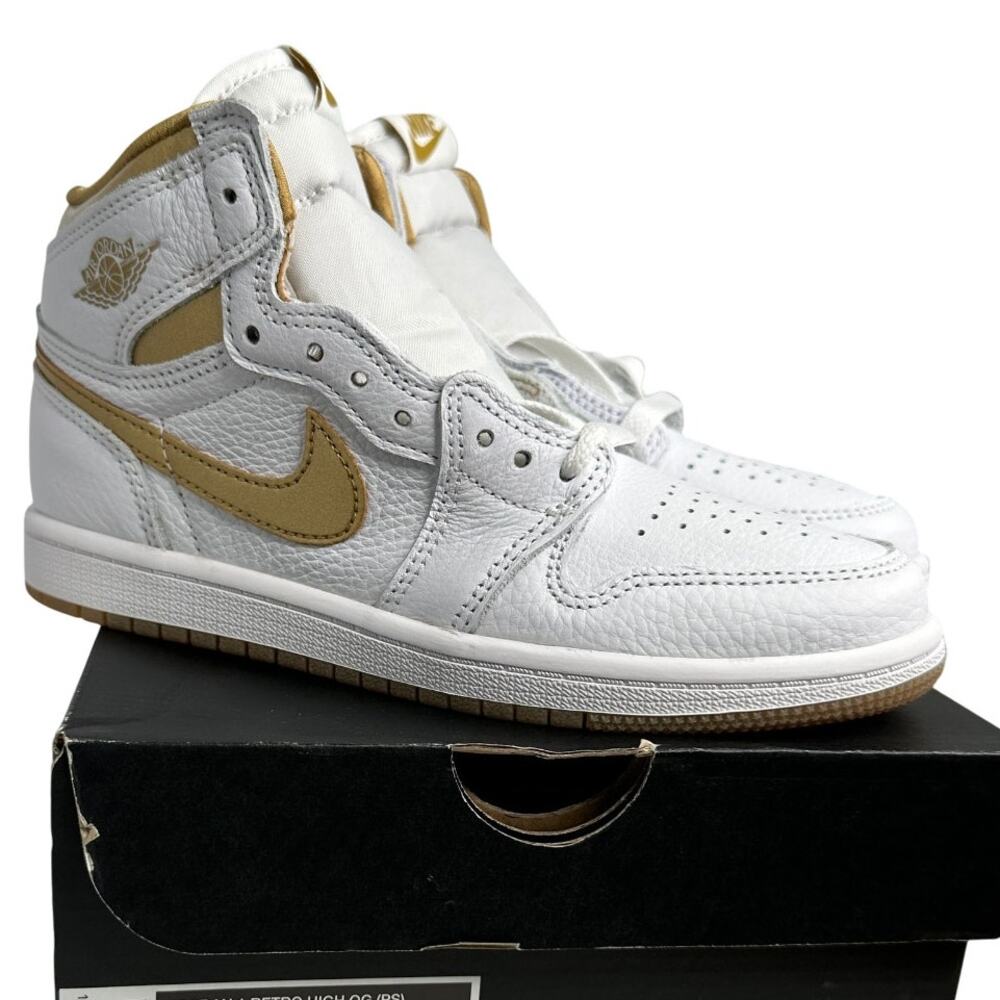 💎✨NEW IN BOX✨💎NIKE Jordan One Retro High OG (PS) White/Gold